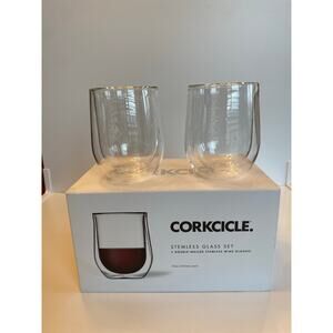 Corkcicle Glasses Stemless Wine Double Walled of Two Clear New in Box